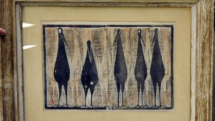 This colored wood cut by Pittsburgh artist Gertrude Quastler is titled "Counter Point #1" and is from an edition of seventeen of the wood cuts made in 1951. It's estimated to sell for between $400 and $600.