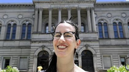Booked on Pittsburgh: Karen Lillis at one of her hangouts, the main branch of the Carnegie Library in Oakland.