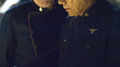 Michael Hogan, left, as Saul Tigh and Edward James Olmos as William Adama in "Battlestar Galactica."