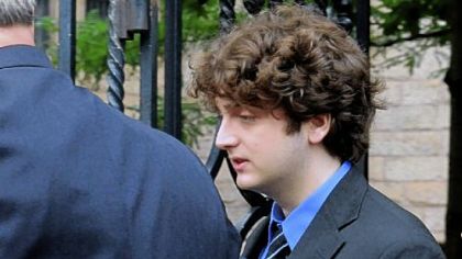 Robertino DeAngelis leaves the Family Court Division with family members yesterday.
