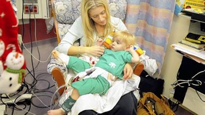 Cindy and Ethan Gradowski in the cardiac Intensive Care Unit at Children's Hospital in December.