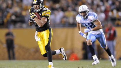 Steelers wide receiver Hines Ward had eight catches for 103 yards versus the Titans in Week 1.