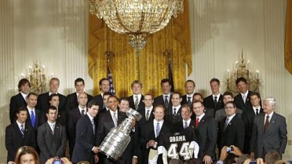 President Barack Obama held a ceremony to honor the 2009 Stanley Cup champion Penguins in the East Room of the White House Sept. 10.