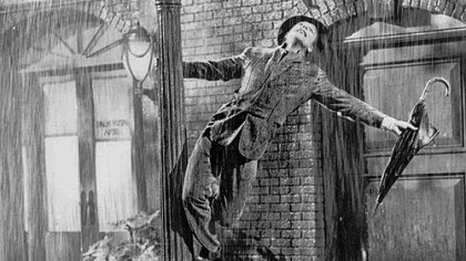 The iconic photo of Gene Kelly in the 1952 film "Singin' in the Rain."