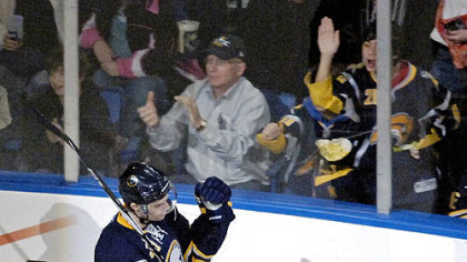 Drew Stafford celebrates his goal on a penalty shot against Marc-Andre Fleury. The goal began the Sabres' comeback with just more than seven minutes to play in the second period.