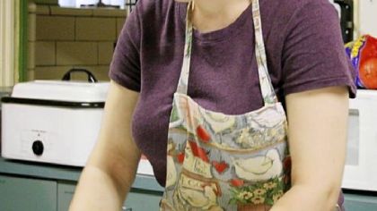 Brandy Clark bakes grape pies on Tuesday for Old Economy Village's Erntefest.