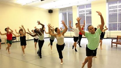 Dancers rehearse the finale of "The Bench" at Point Park University.