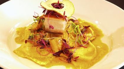 Visitors staying at The Doubletree can try out the Bigelow Grille's roasted pumpkin and ricotta ravioli.