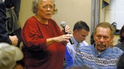 Jeannette Stanton, 80, a lifelong resident of Braddock, speaks about closing UPMC Braddock Hospital at Tuesday's meeting.