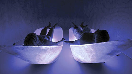 The Blue Box recreates life in the clouds by using a vibrating bed, color therapy and sound.