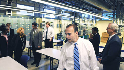 Allegheny County Executive Dan Onorato leads a  tour of officials through the Motor Control Lab at IBEW Local No. 5 Hall and Training Center on the South Side.