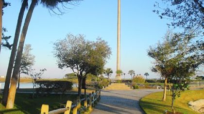 The 208-foot-tall stainless steel cross at the Mission of Nombre de Dios in St. Augustine, Fla., was erected in 1965 to mark the 400th anniversary of the city, which is the location of the nation's first Thanksgiving in 1565, according to Florida historians.