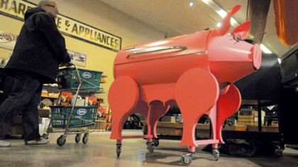 A novel outdoor grill is part of the display at Lehman's Hardware in Kidron, Ohio.