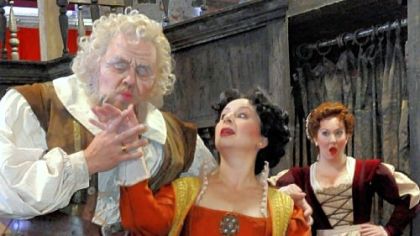 Mark Delavan, left, played the title role, with Veronica Villarroel as Alice Ford in the Pittsburgh Opera production of Verdi's "Falstaff."