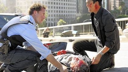 Joseph Fiennes, left, and John Cho have a troubling time in "FlashForward."