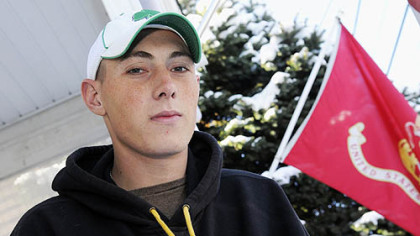 Lance Cpl. Shane Duncan, of McKees Rocks, on leave from the Marines, at his Marion Street home.