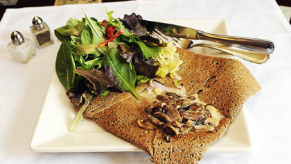 The Paris 66 cafe's Champs Elysees crepe made with buckwheat and filled with egg, ham and cheese and topped with mushrooms. The 150-year-old recipes come from owner Fred Rongier's family in France.