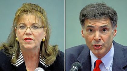 Pennsylvania Supreme Court candidates Joan Orie Melvin, left, and Jack Panella.