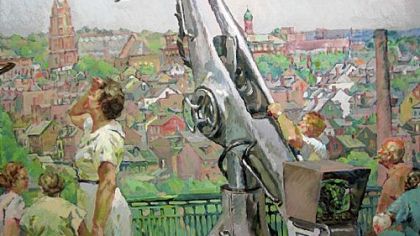 "Man on a Pole," painted by Henry Koerner in 1958-59, is an example of the direction the artist took in his work in response to the encroachment of Abstract Art, which was capturing the critical world.
The painting, on loan from the collection of The Bank of New York Mellon, is among a dozen works by the late artist in "Henry Koerner's Pittsburgh" at Chatham University through Oct. 23.