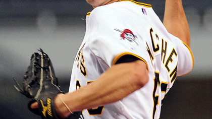 Pirates starting pitcher Daniel McCutchen throws against the Padres in the first inning.