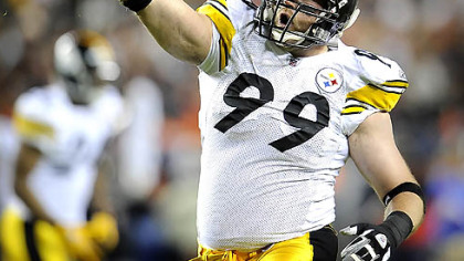 Steelers defensive end Brett Keisel celebrates after a sack of Broncos quarterback Kyle Orton.