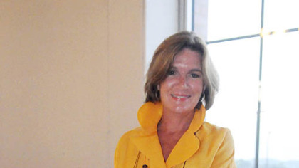 Liz Truter wearing a dress by Polish designer Viola Spiechowicz.