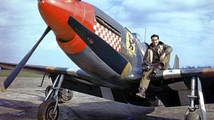 An archival still shows a U.S. Air Force fighter pilot on his P.51 B Mustang. Soldiers' stories comprise a portion of History's 10-part series "World War II in HD."