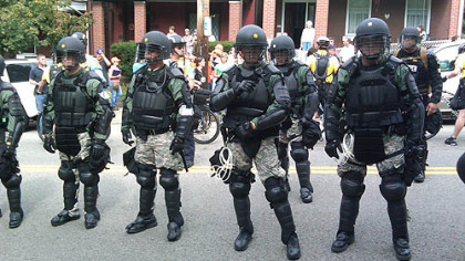Police hem in protesters in Arsenal Park in Lawrenceville.