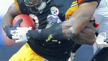 Steelers running back Rashard Mendenhall was limited to 13 yards on 13 carries against the Bengals Sunday.