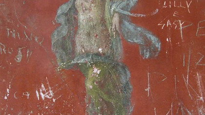Pompeii is so well preserved that some of its artwork, such as this delightful fresco of a dancing woman in the House of the Lararium of Achilles, is clearly visible. But as the modern graffiti makes clear, not everyone sees its value.