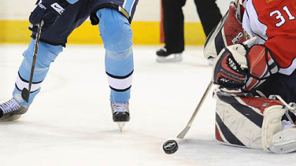 Panthers goalie Craig Anderson denies Evgeni Malkin in the first period.