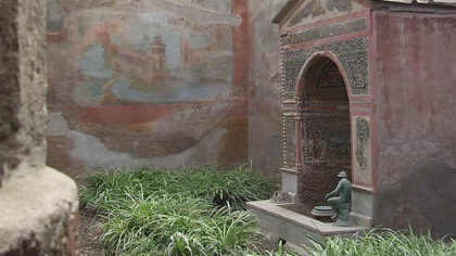 Nearly every room in Pompeii's House of the Small Fountain, originally laid out in the early 1st century BC, would have opened onto this atrium. Its walls are decorated with frescoed landscapes and maritime buildings.