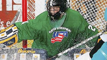 Moon Area's Katelyn Pippy stops the puck at the USA Hockey National Select Camp.
